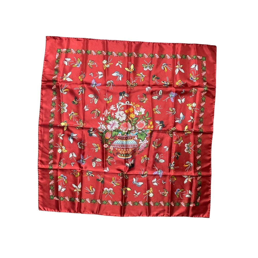 The Metropolitan Museum of Art Butterfly Floral Scarf Red Made In Italy Vintage